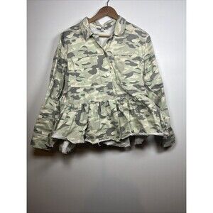 Jack & Avery Camo Jacket Women L Green Plus Size Grunge Utility Distressed Punk